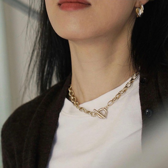 New 18k Gold Twisted Chain Punk Choker Necklace - Picture 2 of 7